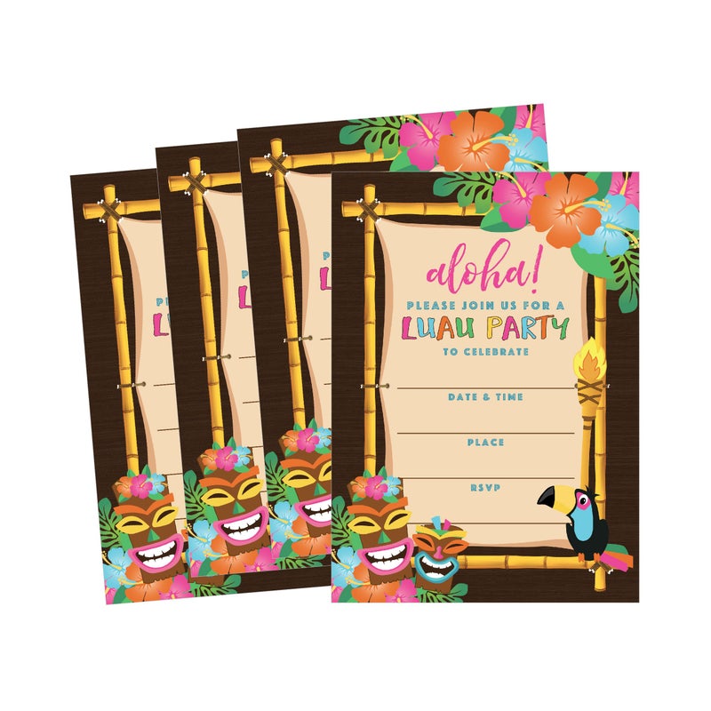 Hadley Designs 50 Aloha Luau Party Invitations, Tropical Hawaiian Birthday Invitations for Kids & Adults, Perfect for Birthday, Pool, and Summer Beach Parties - Image 1